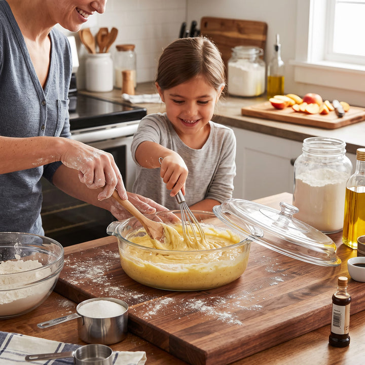 Includes 1, 3-quart glass casserole with glass cover