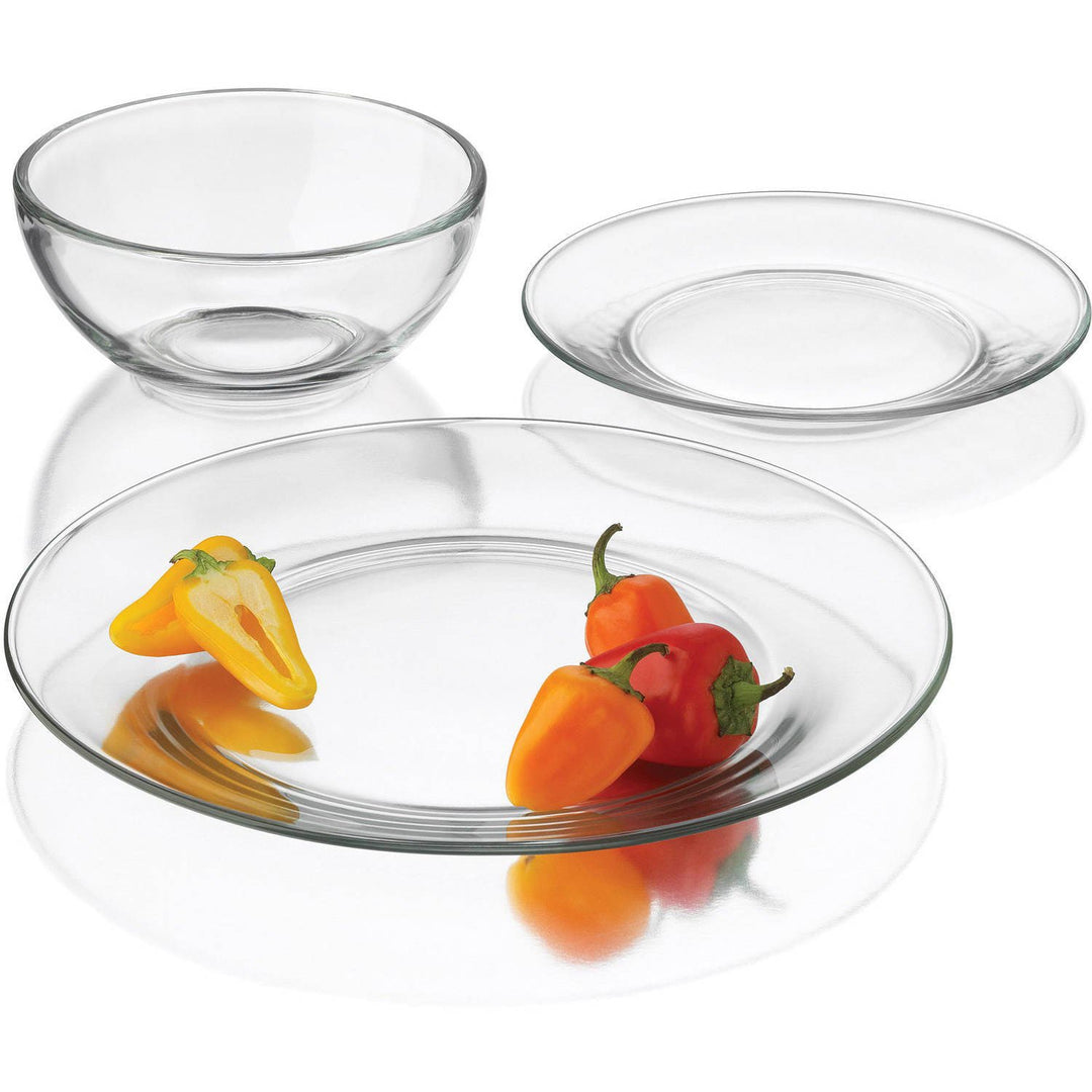 Complete 12‑Piece Service for Four – Includes dinner plates (10.5″), salad/dessert plates (7.5″), and soup/cereal bowls (6″).