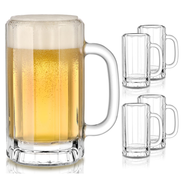 Classic German beer mug design keeps beer cold while accentuating the taste and aroma of thick ales and lagers
