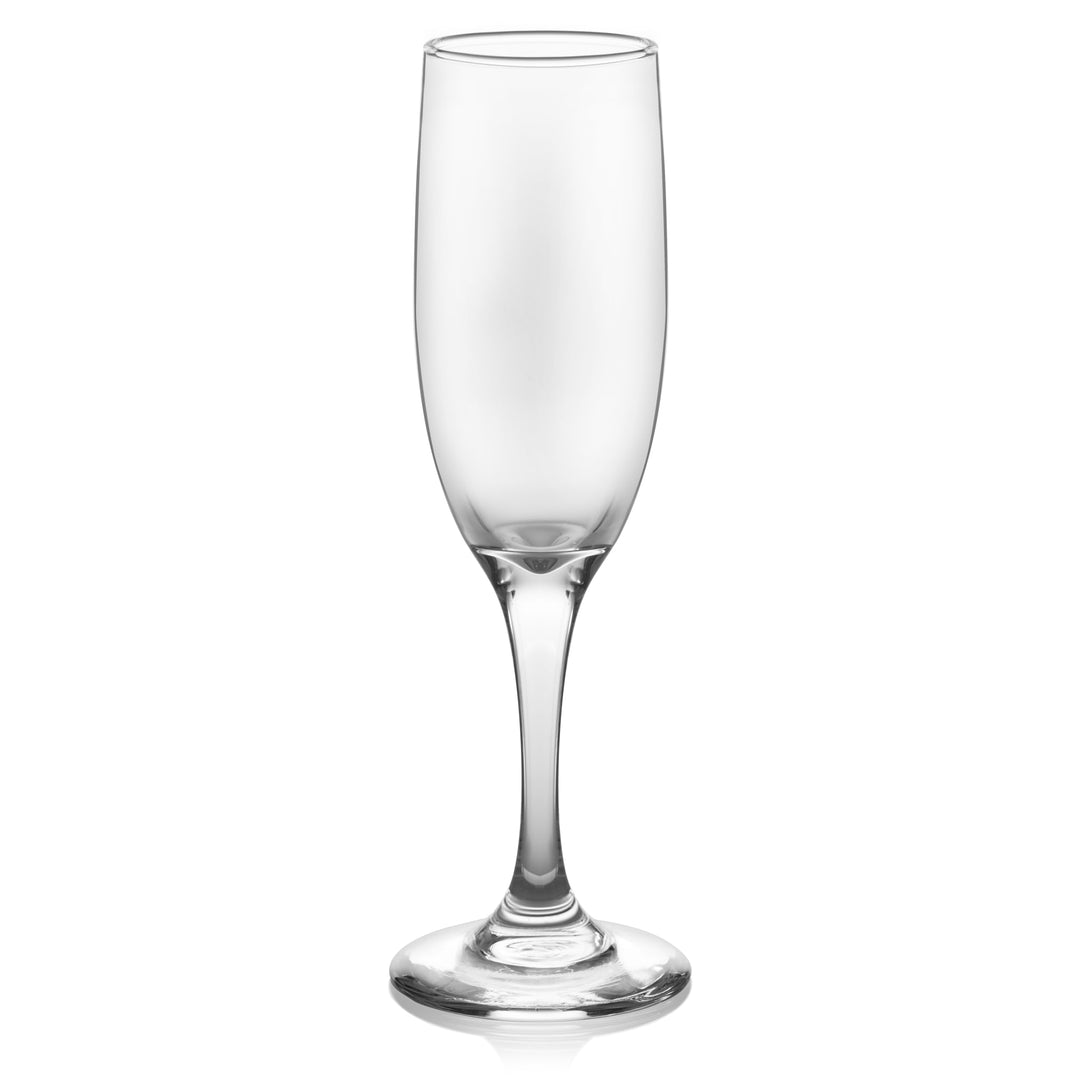 Includes 12, 6-ounce flute glasses