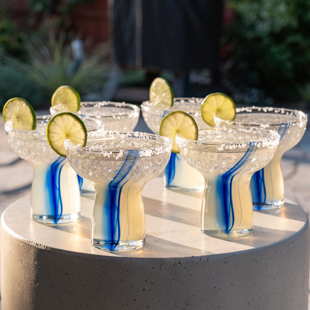 Stemless design and shallow bowl create lightweight, yet durable cocktail glasses to prevent spilling and breaking