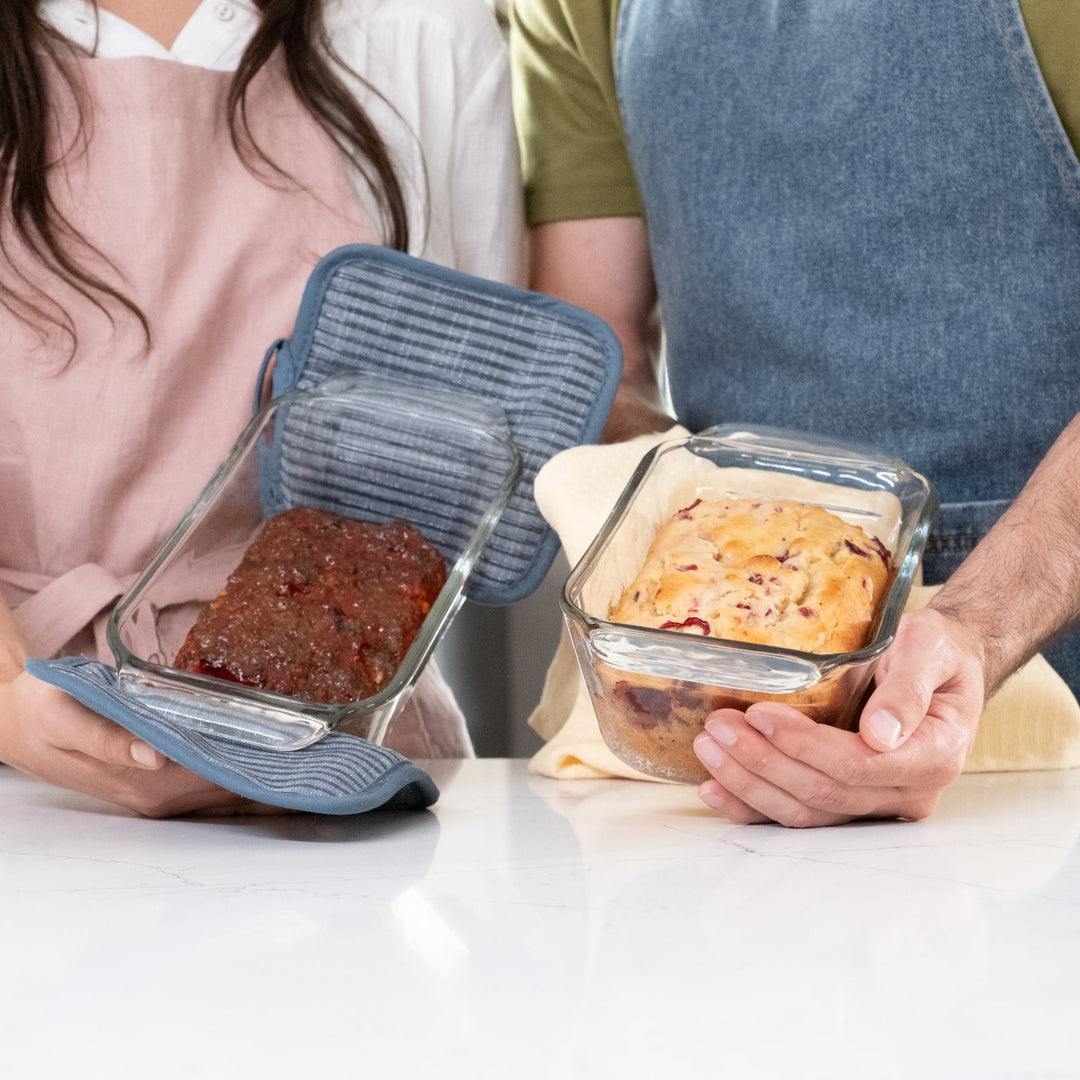Durable glass is oven, microwave, freezer, and dishwasher safe for versatile everyday baking.