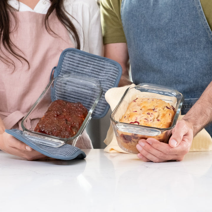Durable glass is oven, microwave, freezer, and dishwasher safe for versatile everyday baking.