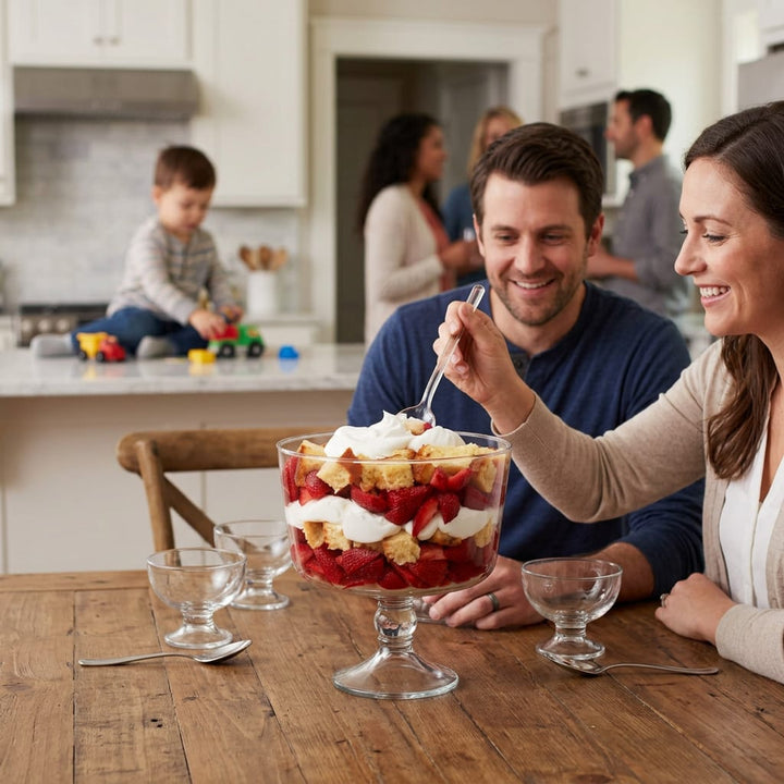 Includes 1, 9-inch diameter by 9-inch tall trifle bowl