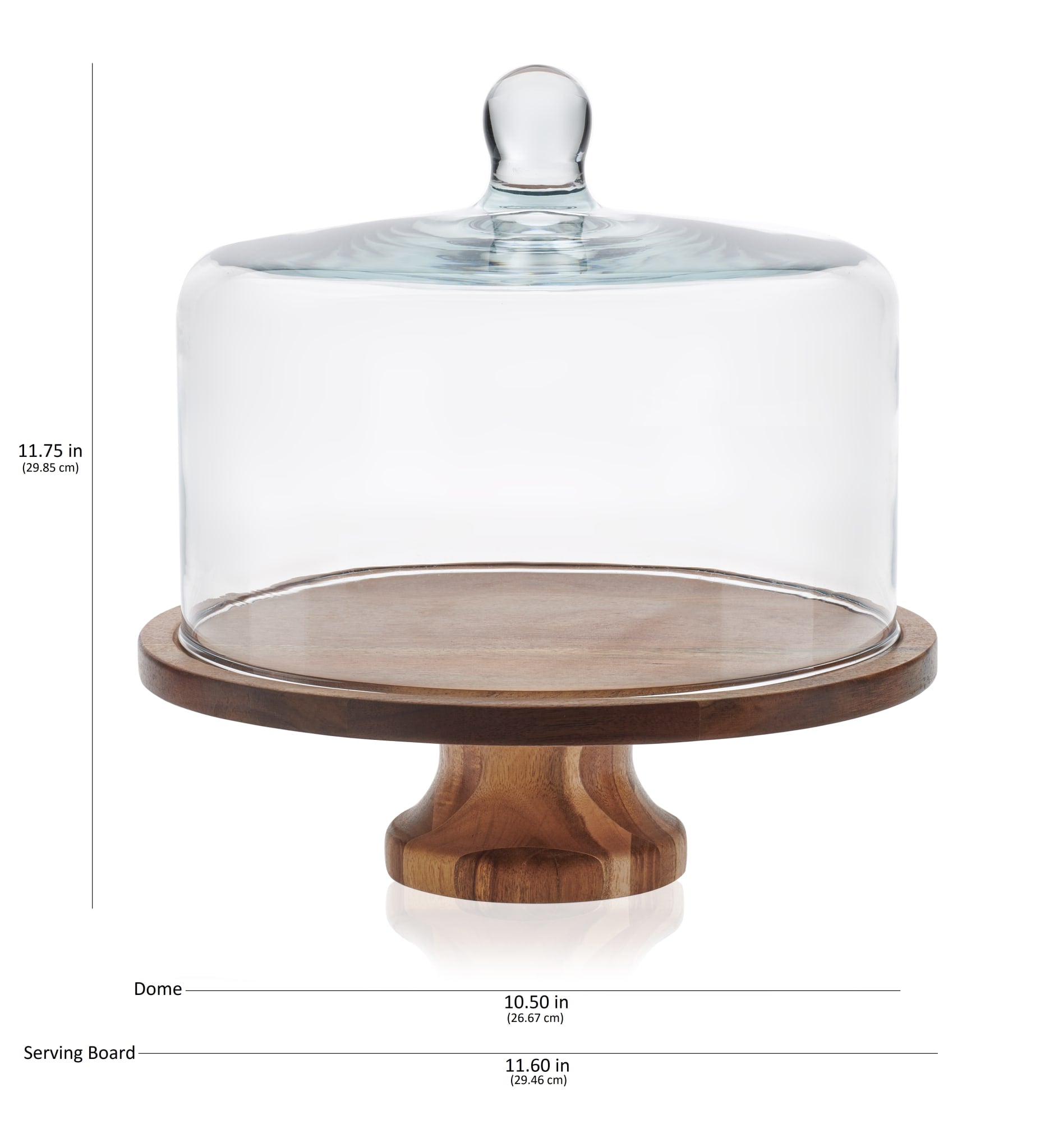 Libbey Acaciawood Cake Stand with Glass Dome - Thumbnail 3