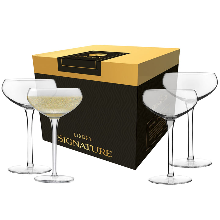 Classic rounded coupe bowl is perfect for Champagne, Prosecco, sparkling cocktails, and desserts.