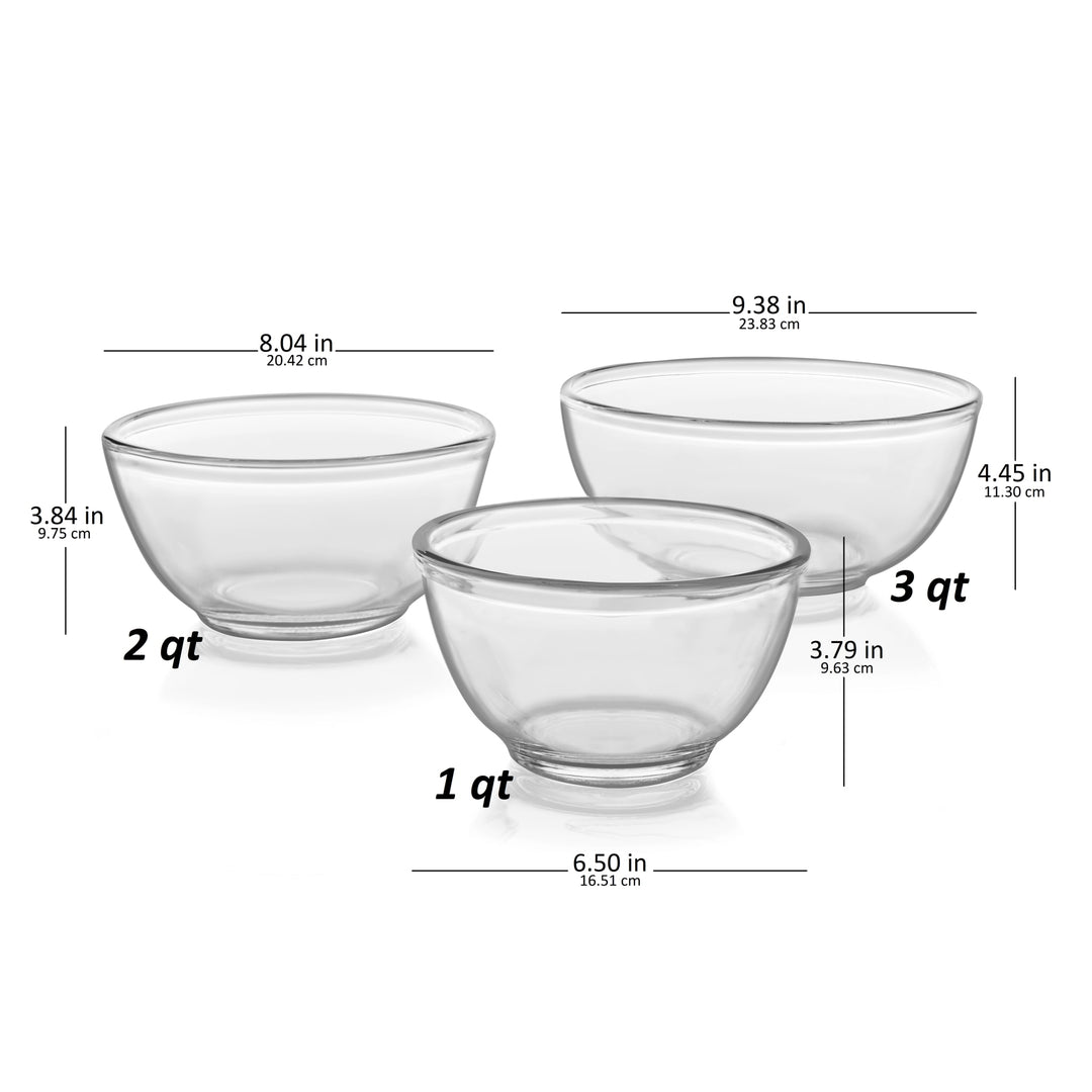 Ensemble de 3 bols à mélanger en verre Libbey Baker's Basics, plusieurs tailles