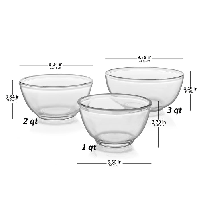 Libbey Baker's Basics 3 Piece Glass Mixing Bowl Set, Multi Size