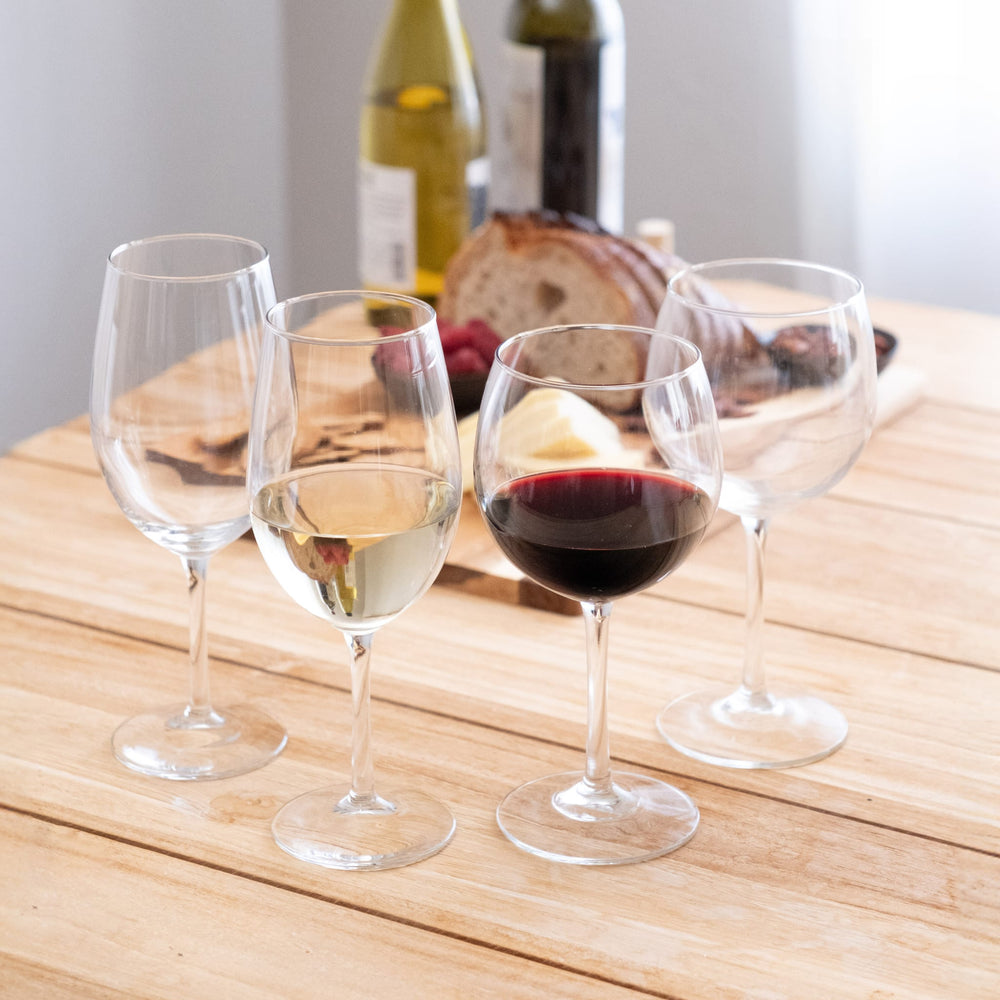 Two distinct glass shapes designed to emphasize flavors of both red and white wines