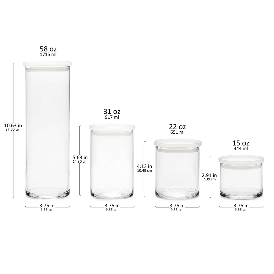 Libbey Stacking Cylinder 4 Piece Assorted Glass Jar Set with Lids