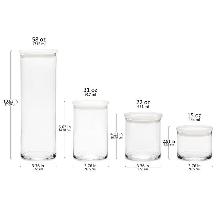 Ensemble de 4 bocaux en verre assortis avec couvercles de Libbey Stacking Cylinder