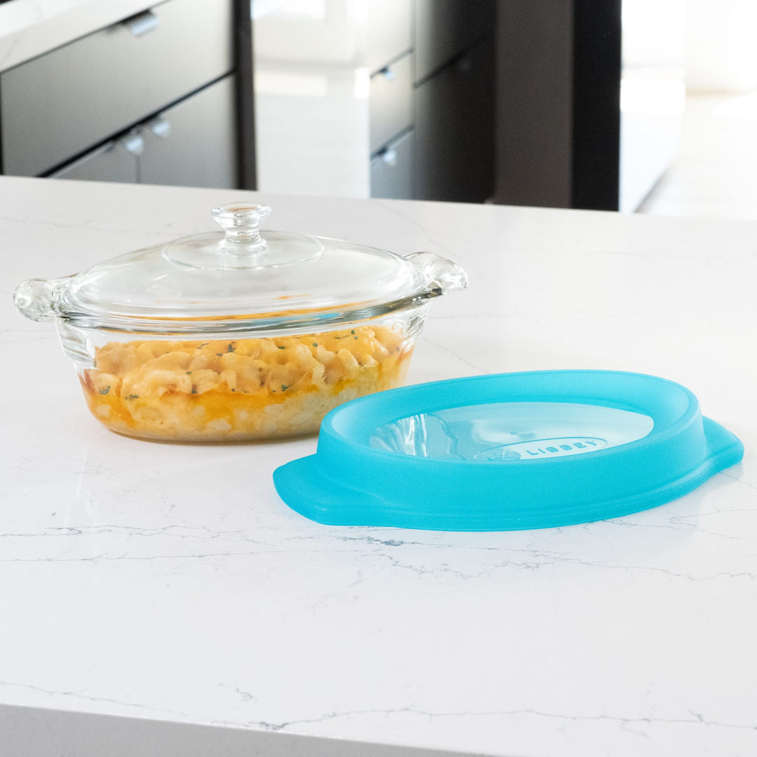 Patented stackable design saves space in cabinets, refrigerators, and freezers for efficient storage.