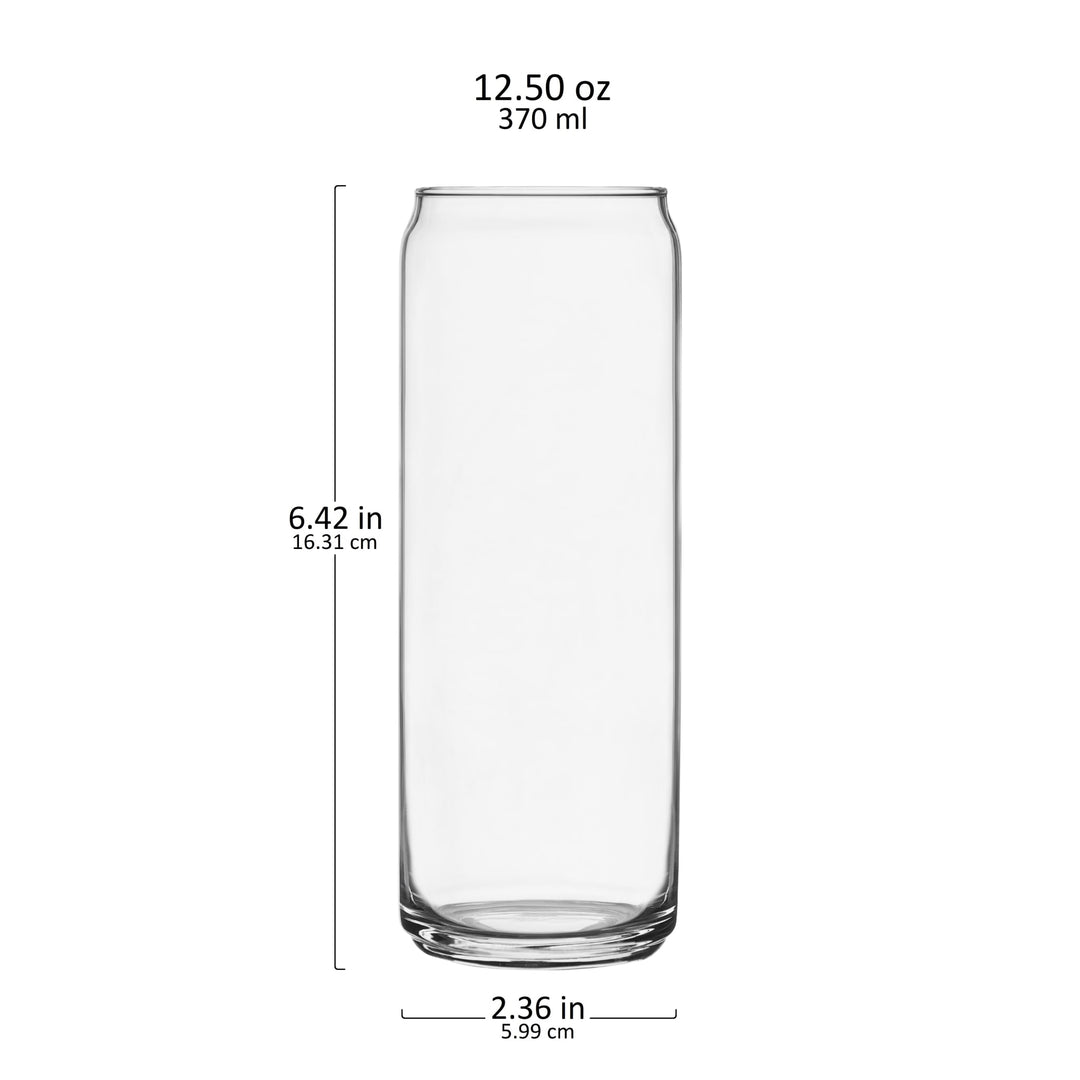 Includes 12, 12.5 oz. skinny can glass (2.1-inch wide x 6.4-inch height)