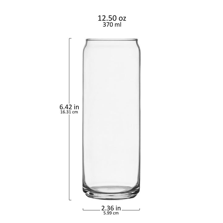 Includes 12, 12.5 oz. skinny can glass (2.1-inch wide x 6.4-inch height)