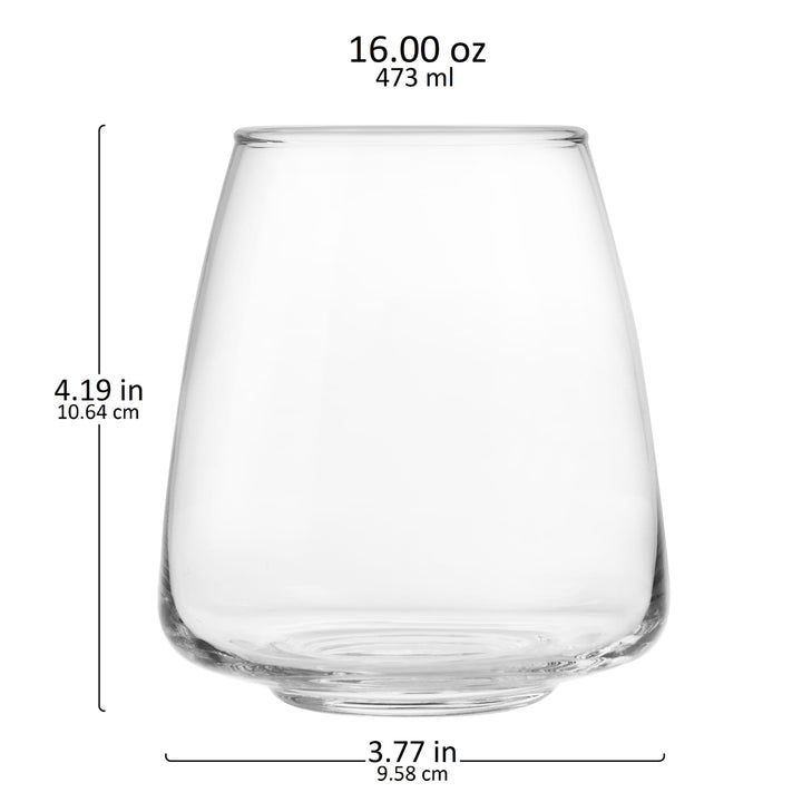 Libbey Stemless Stackable Tapered All Purpose Wine Glasses, 16 ounce, Set of 6