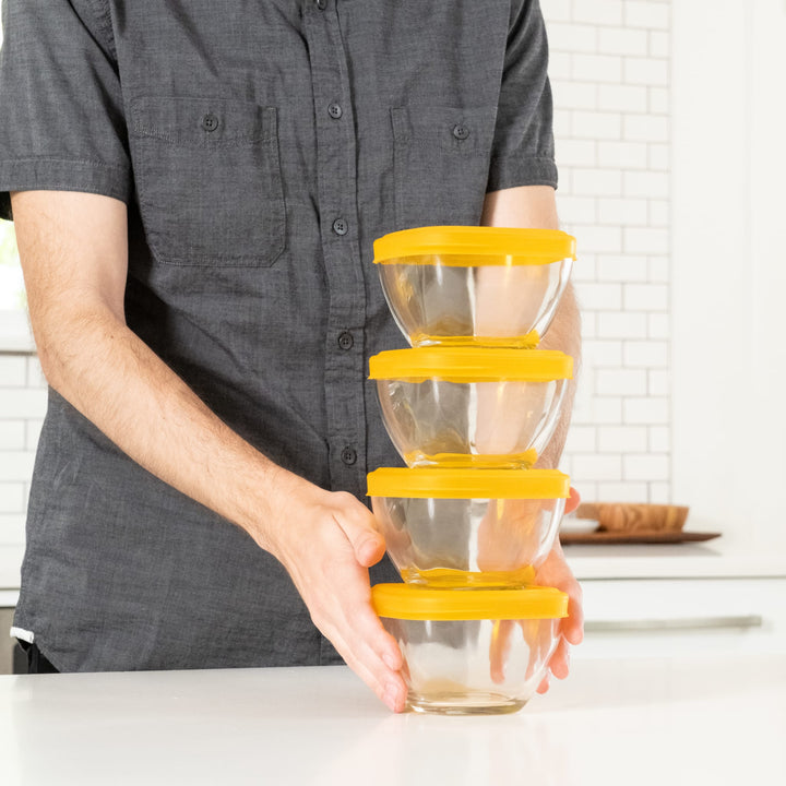Stackable design saves space in the fridge, freezer, or pantry.