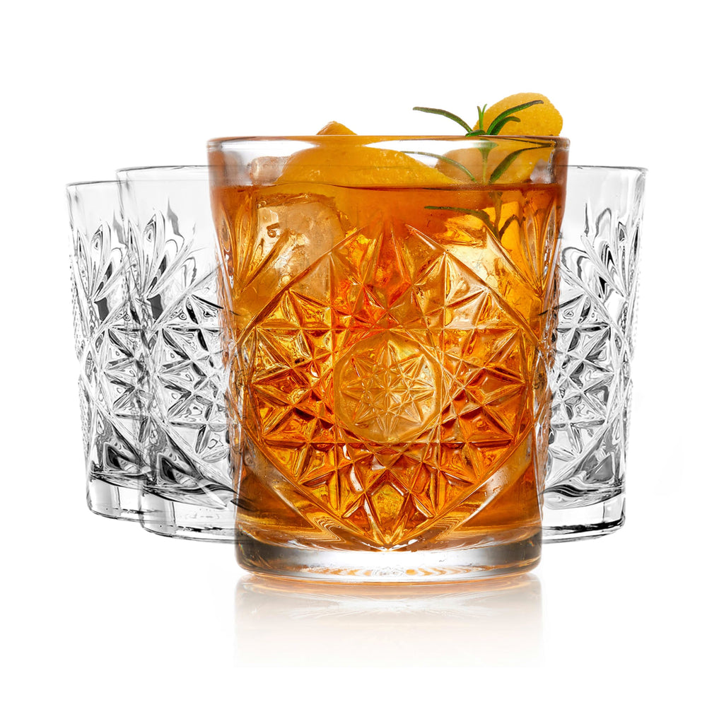 Serve cocktails, spirits and non-alcoholic mixed drinks in this double old-fashioned glass featuring classic hob and star design