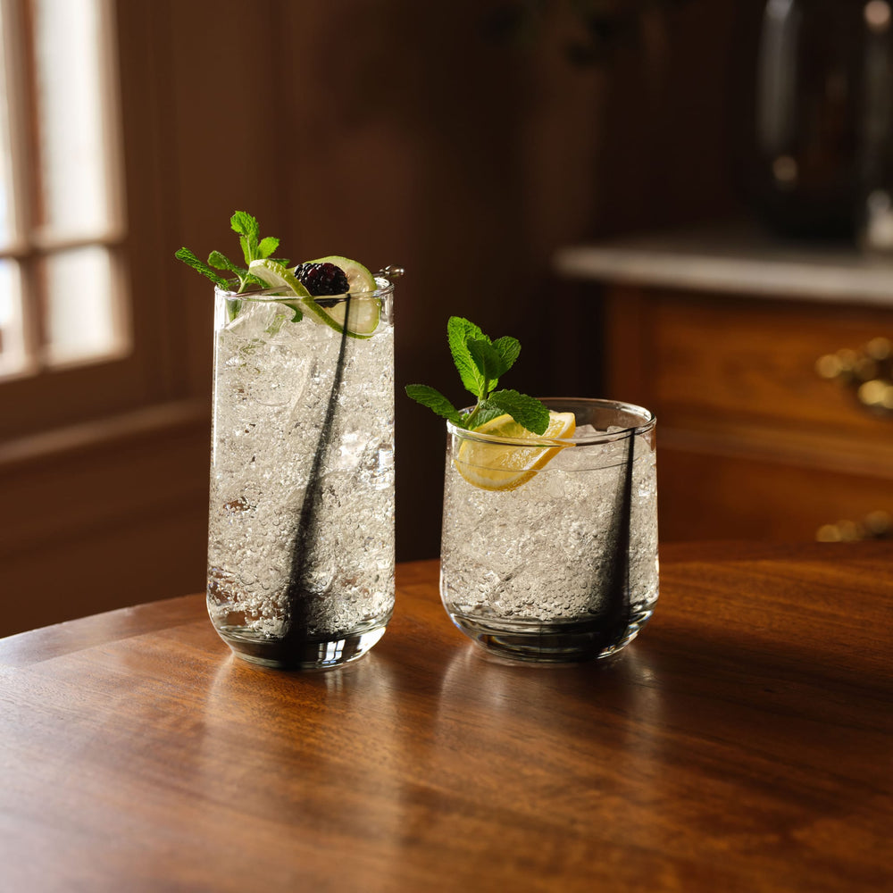 Distinctive Black Ribbon Design: Features a graceful black swirl accent embedded within clear glass, adding depth and modern sophistication.