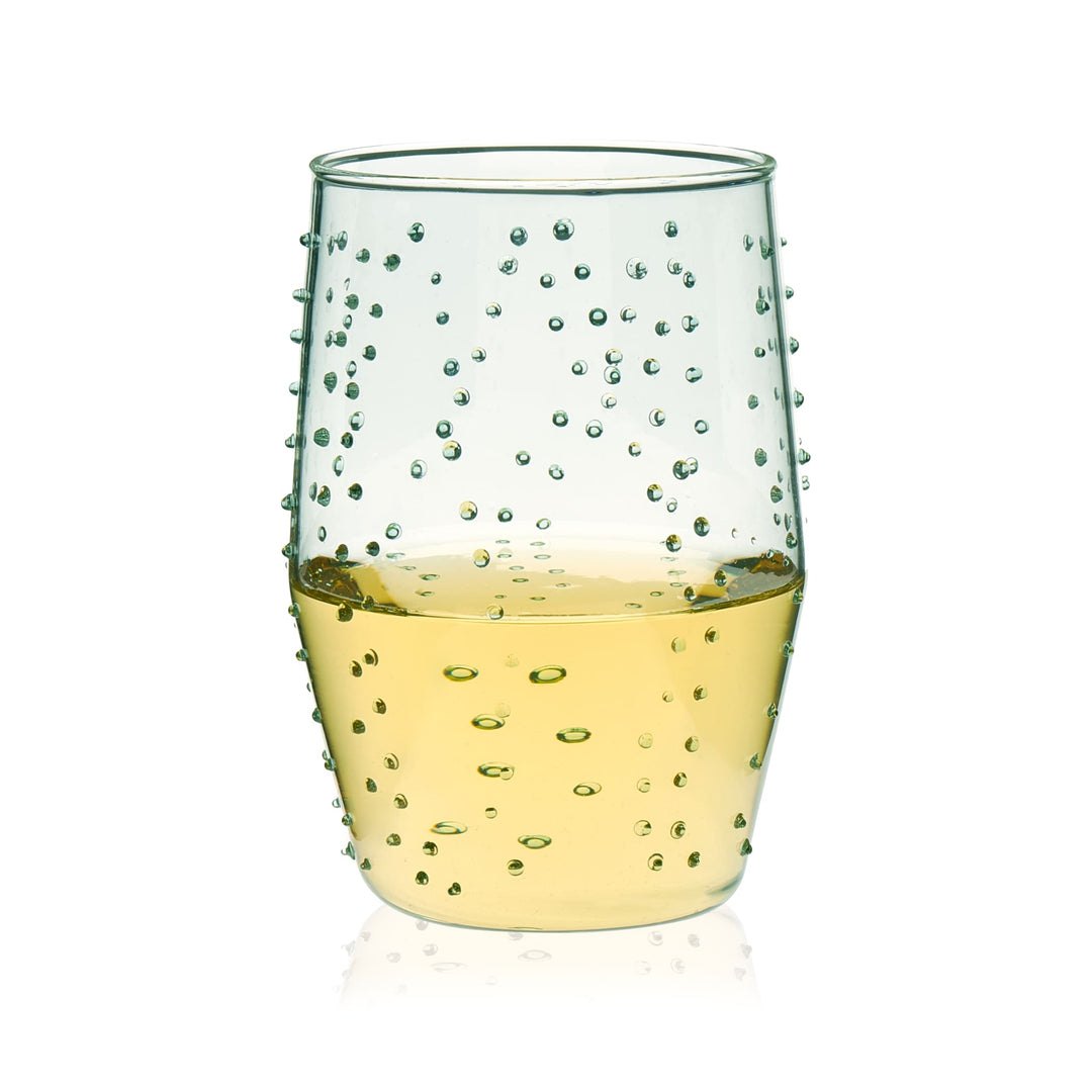 Handmade ovular drinking glasses highlighted with unique dotted pattern — eight 17-ounce tumblers