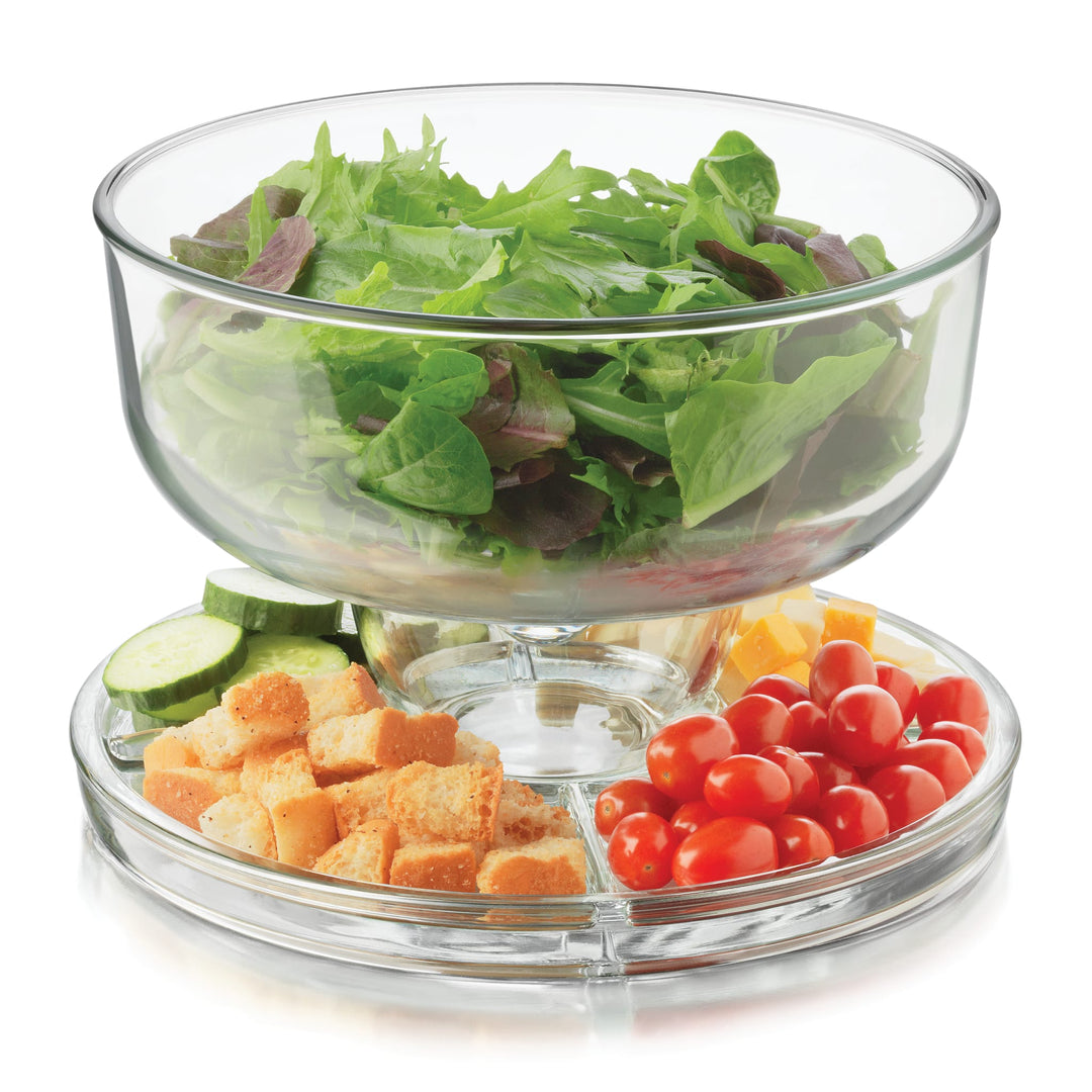 Service en verre multi-usages 6 en 1 Libbey Selene, bol à punch, bol à chips et à trempette, présentoir à gâteaux