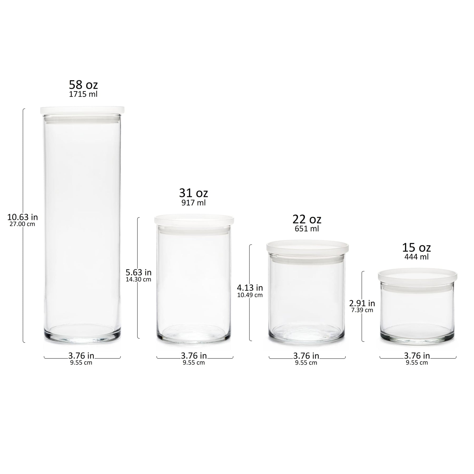 Libbey Stacking Cylinder 4 Piece Assorted Glass Jar Set with Lids ...