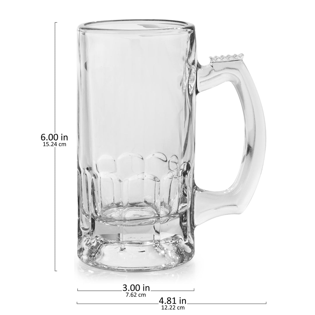 Includes 4, 12.68-ounce beer mugs (4.81-inch diameter by 6-inches tall)