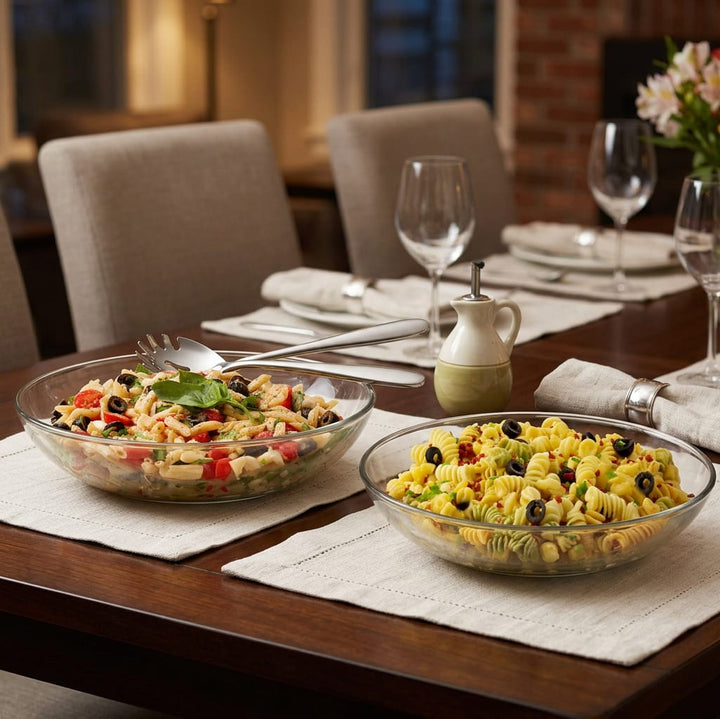 Crafted from clear, lead-free, durable soda-lime glass that showcases food beautifully for everyday use or special occasions.