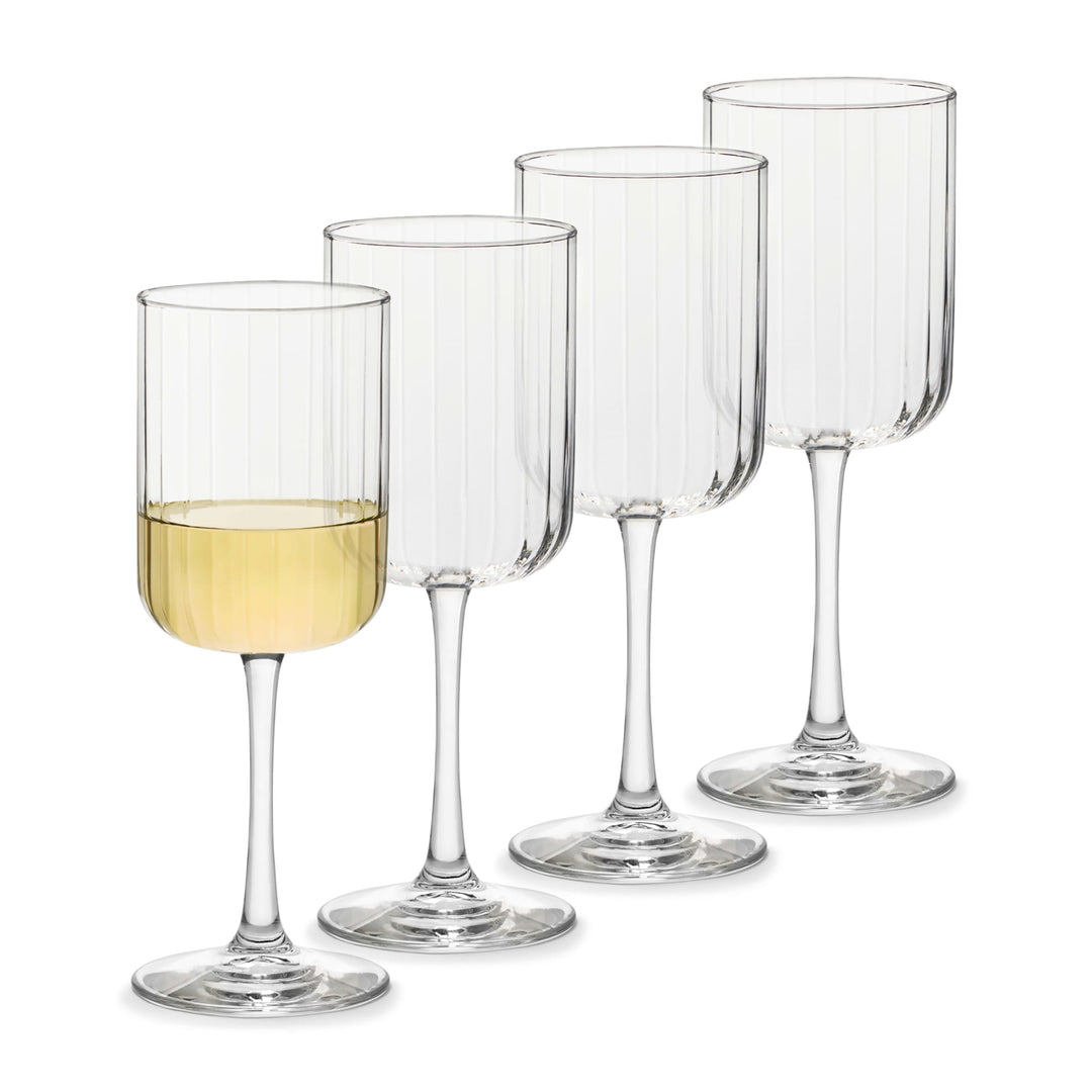 Paneled glass design beautifully reflects light through your favorite red or white wine