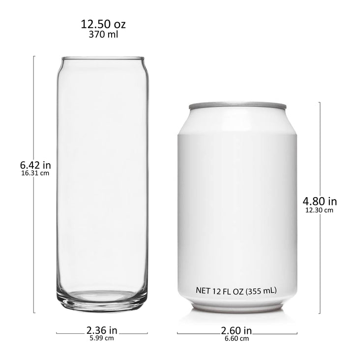 Includes 12, 12.5 oz. skinny can glass (2.1-inch wide x 6.4-inch height)