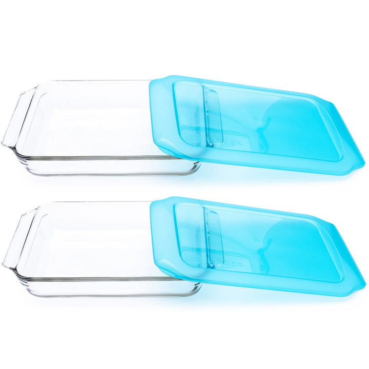 Libbey Baker’s Premium 9x13 Rectangle Glass Baking Dish Set of 2 with Lids, Stackable Bakeware with GreatGrip Handles and Plastic Covers