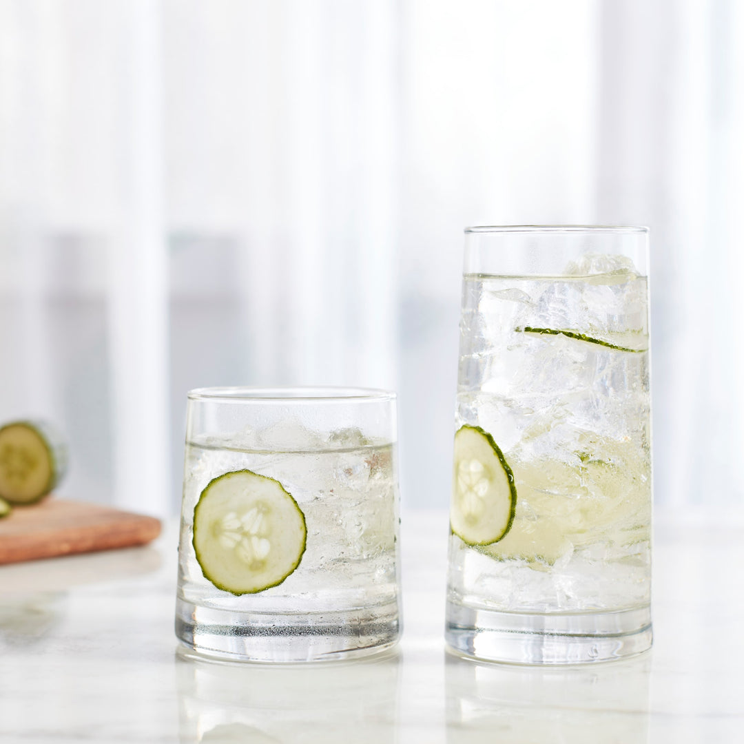 Basic cooler/tumbler and rocks shapes showcase a variety of drinks and cocktails