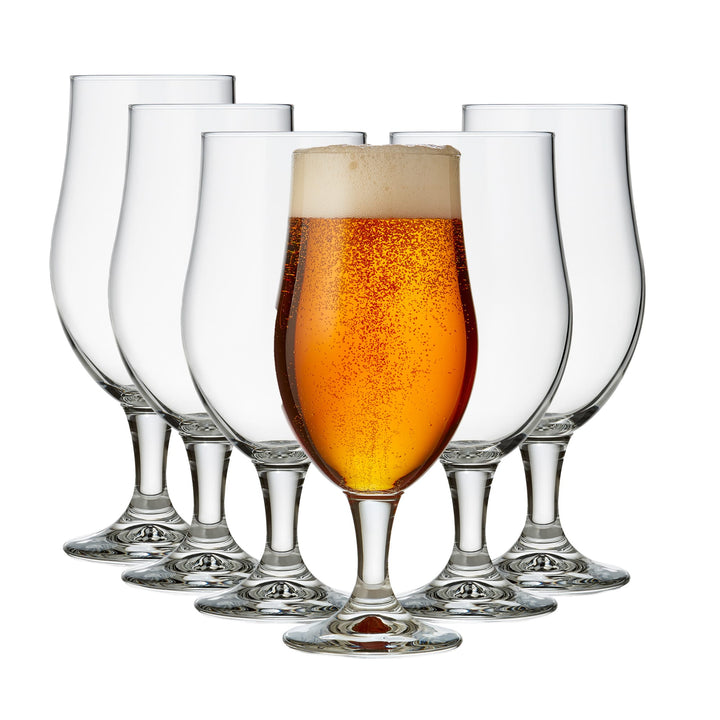 Specially designed for serving Belgian ale, stemmed tulip-shaped glasses are equally stylish and functional