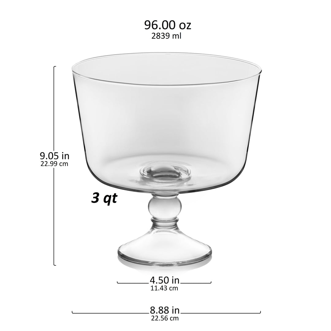 Includes 1, 9-inch diameter by 9-inch tall trifle bowl