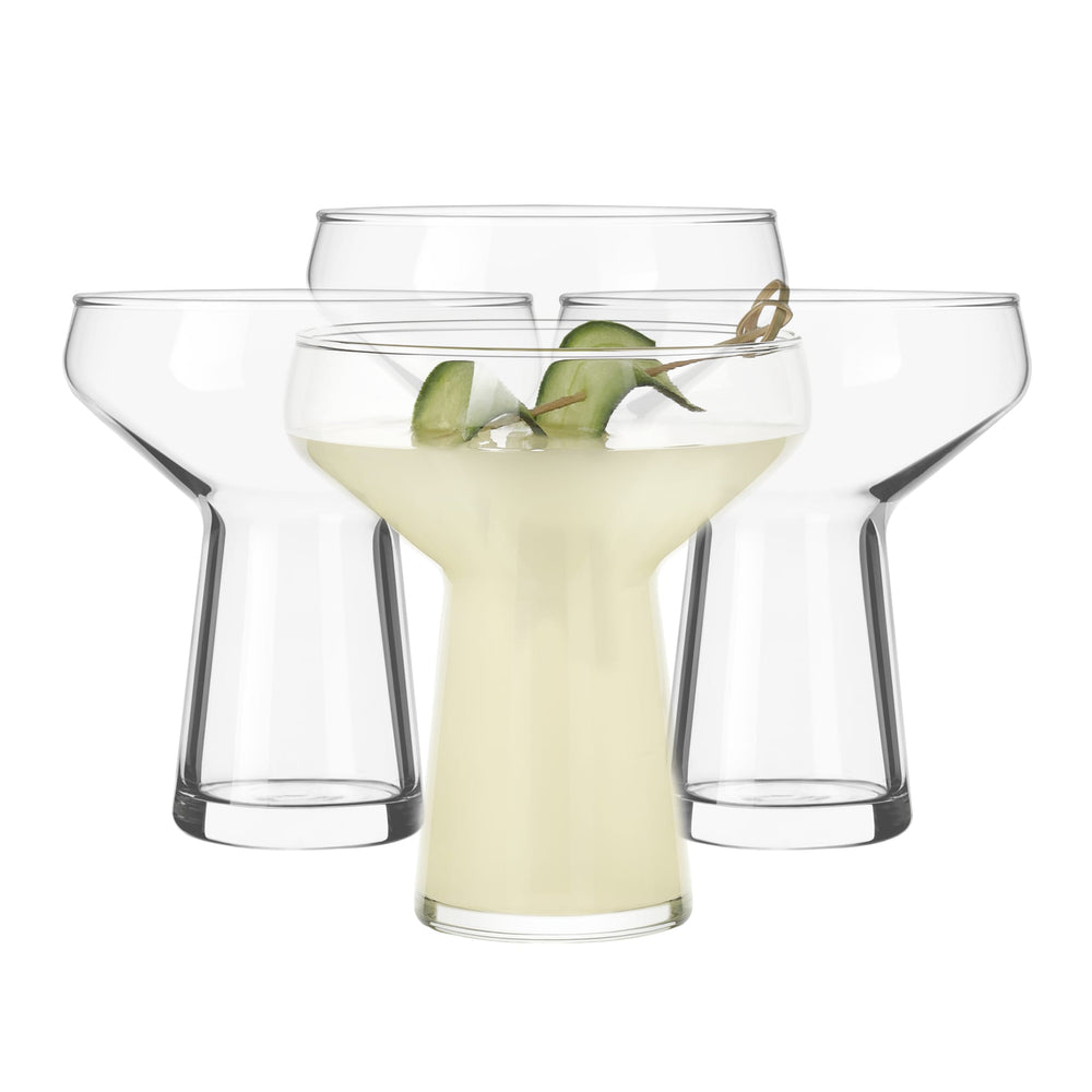 Set includes four, 14-ounce modern margarita glasses