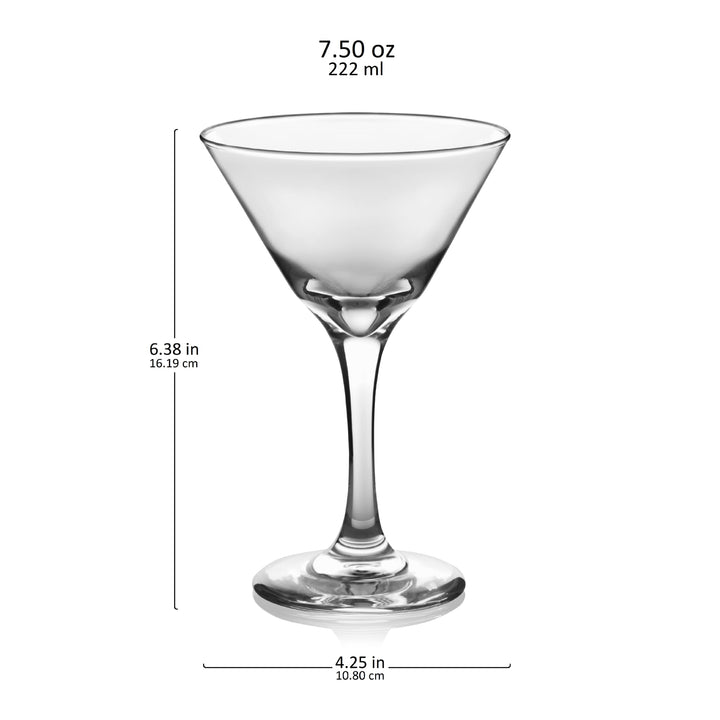 Includes 12, 7.5-ounce martini glasses