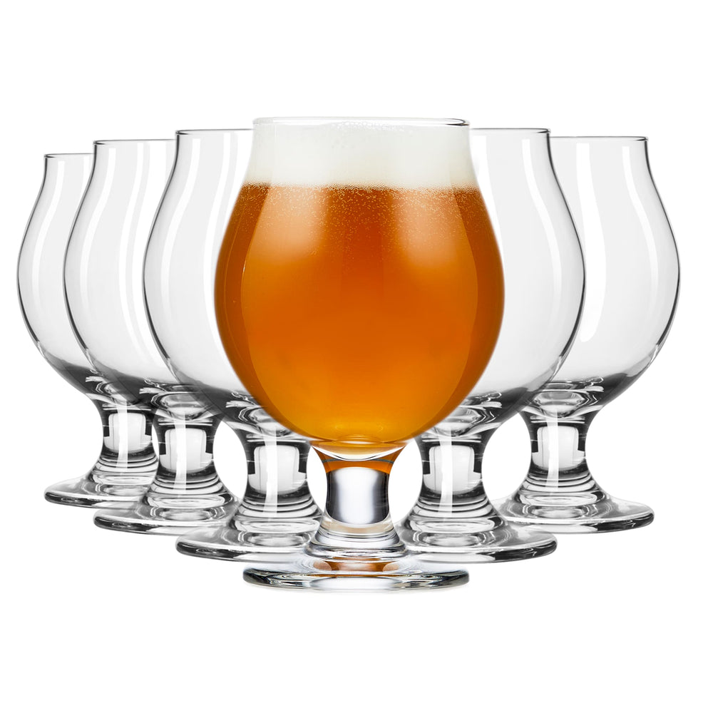 Enjoy traditional Belgian beer styles in this tulip-shaped craft beer glass