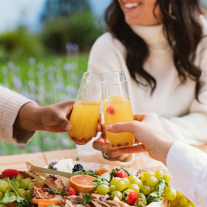 Stable, ergonomic, and balanced base helps prevent tipping; stemless design helps save space in your cabinet