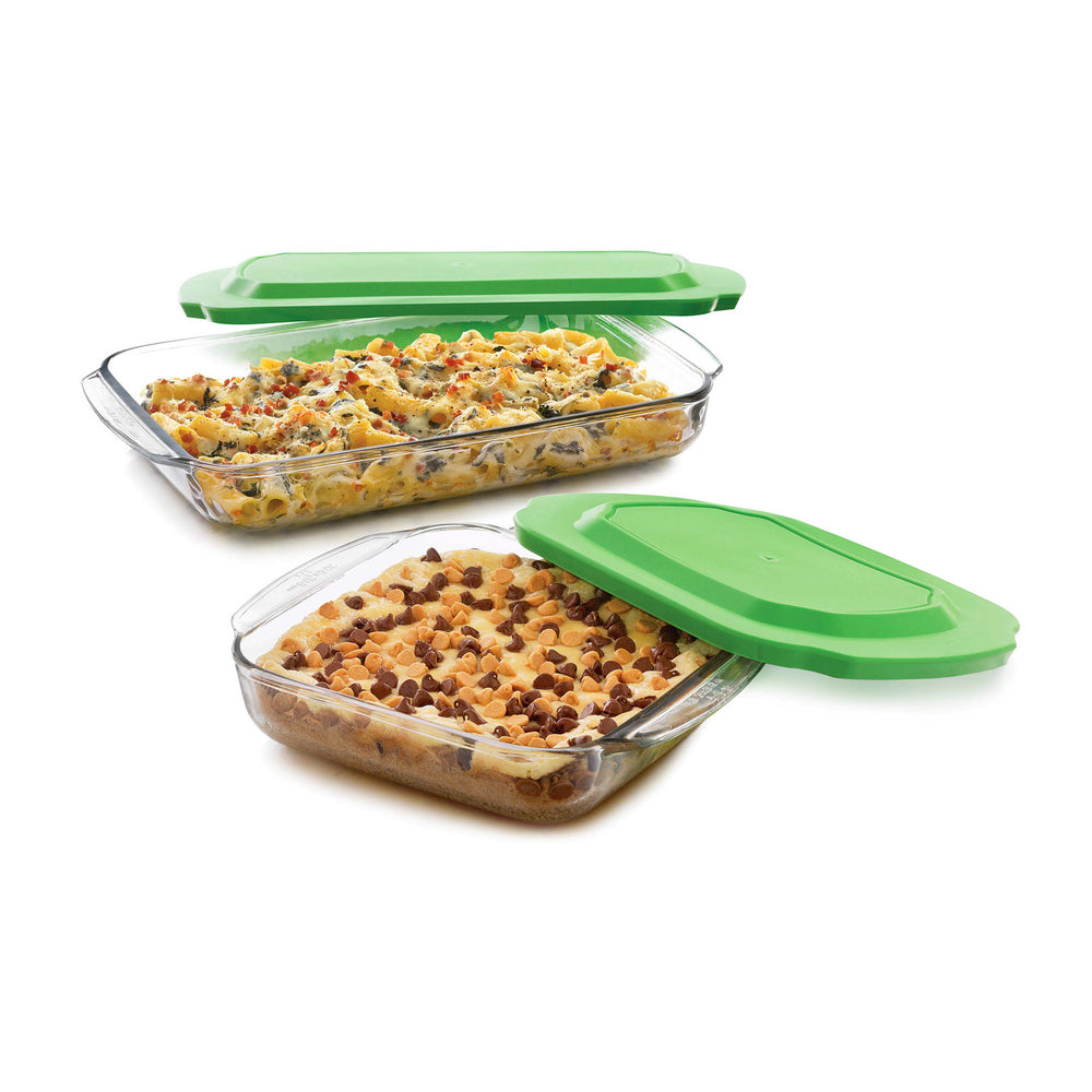 Revolutionary, versatile glass bake dishes are safe for oven, microwave, refrigerator, and freezer (plastic lids are not microwave or oven safe); clear sides let you monitor baking