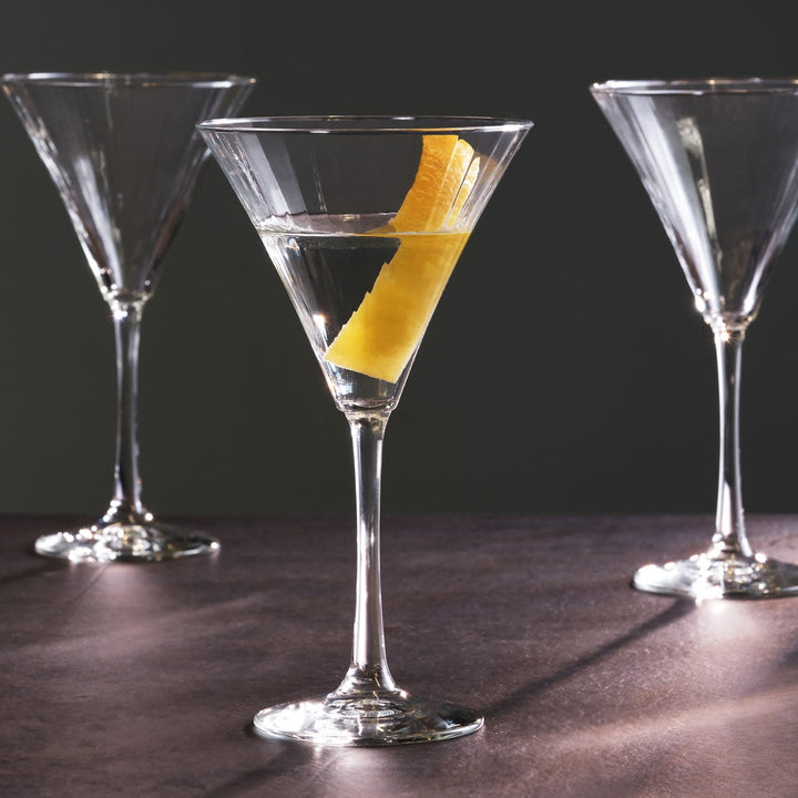 Includes four, 9.5-ounce martini glasses (4.3-inch diameter x 8-inch height)