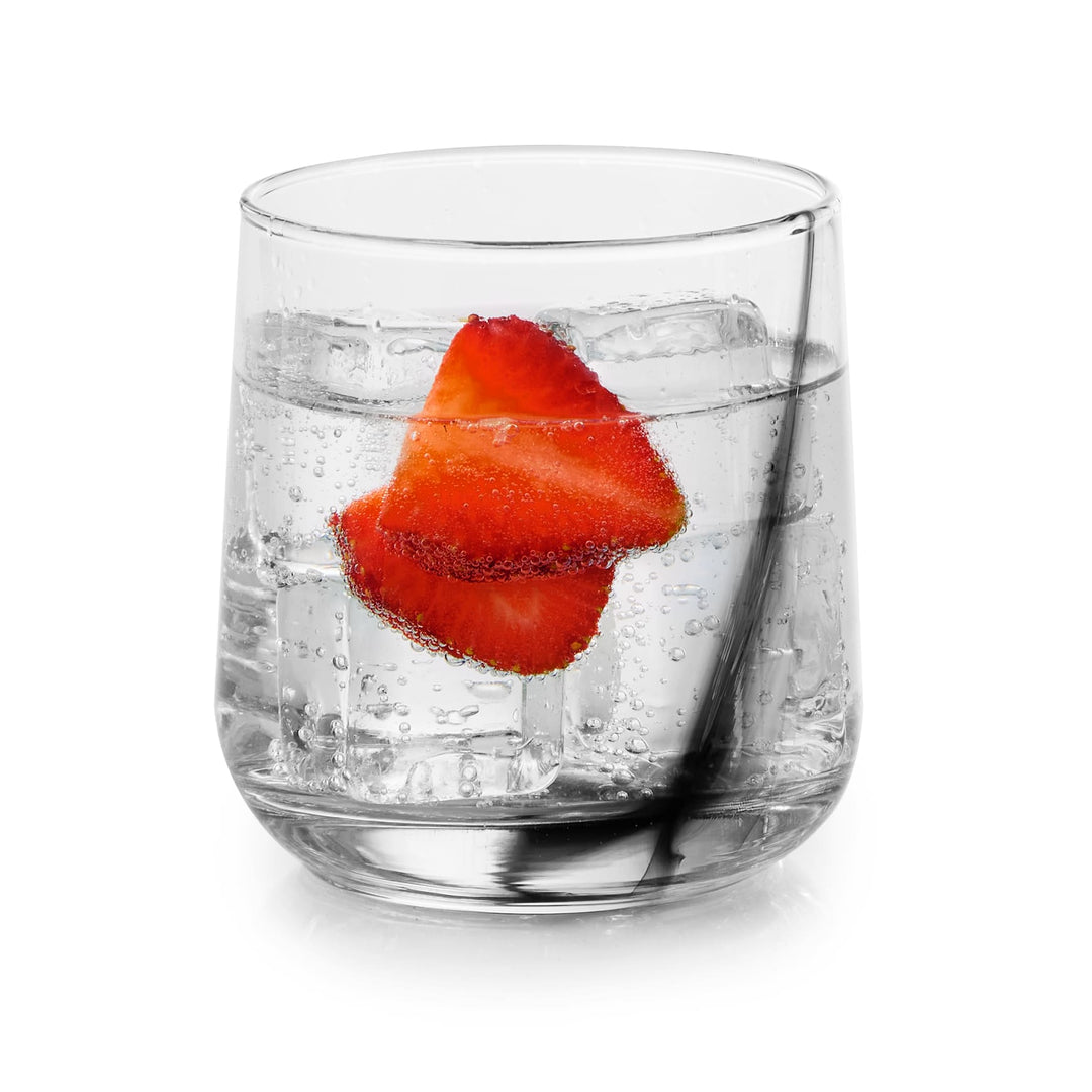 Includes eight double old fashioned glasses ideal for whiskey, cocktails, spirits, or everyday beverages.