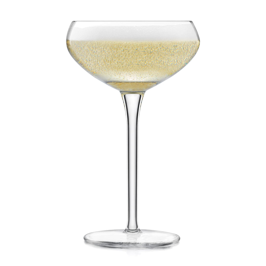 Timeless, elegant set of rounded coupe champagne and cocktail glasses — four 9-ounce coupe glasses