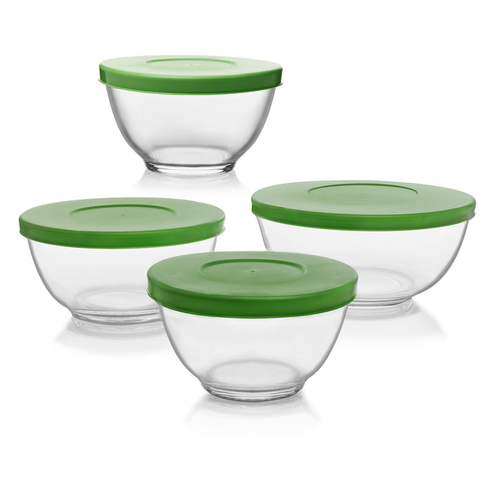 Libbey Baker's Basics 4-Piece Glass Mixing Bowl Set with Plastic Lids, Multi-Size