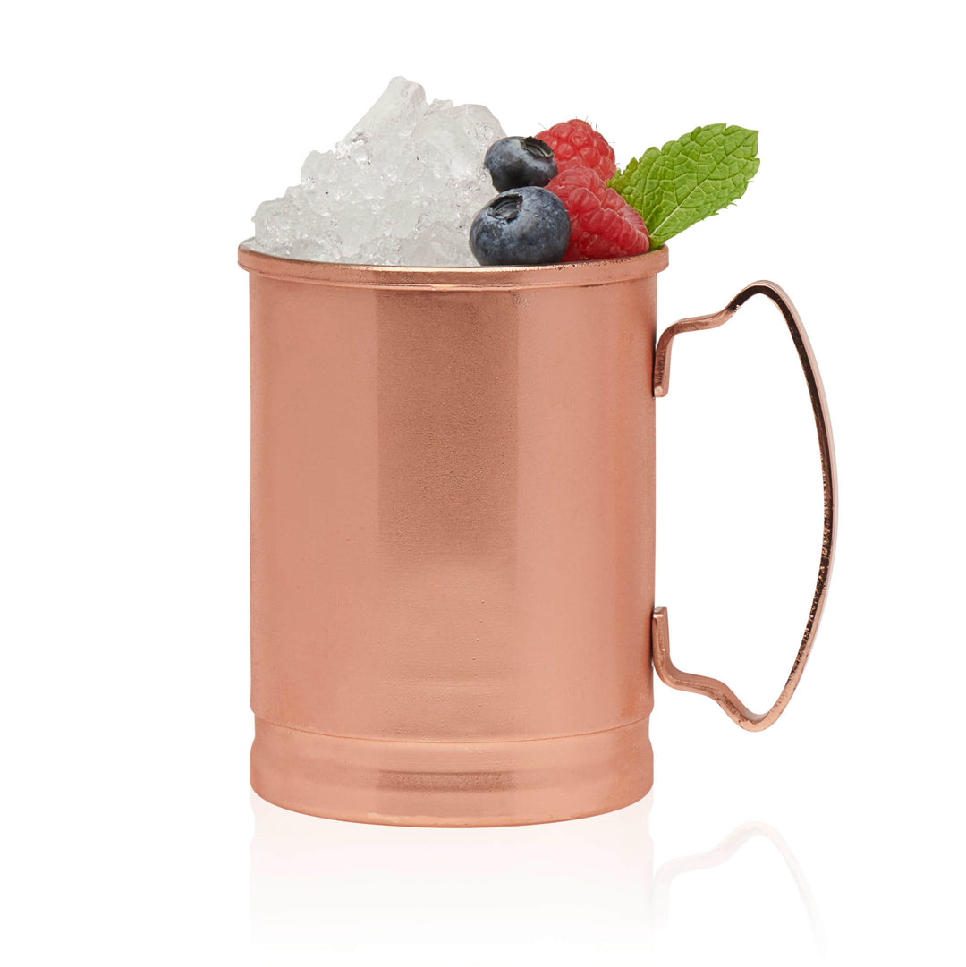 Copper mugs feature a nonreactive stainless-steel lining for safety and durability