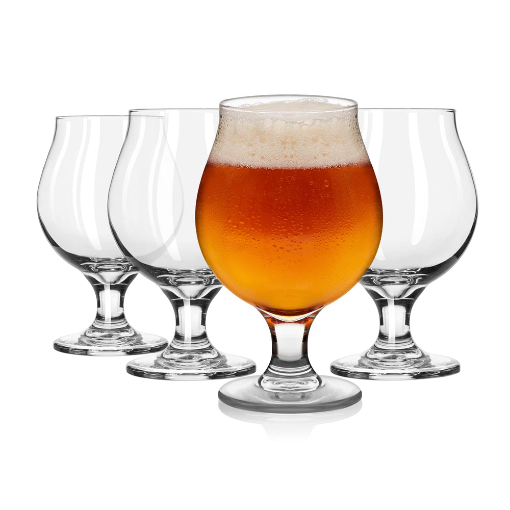 Specially designed for serving Belgian ale, stemmed tulip-shaped glasses are equally stylish and functional