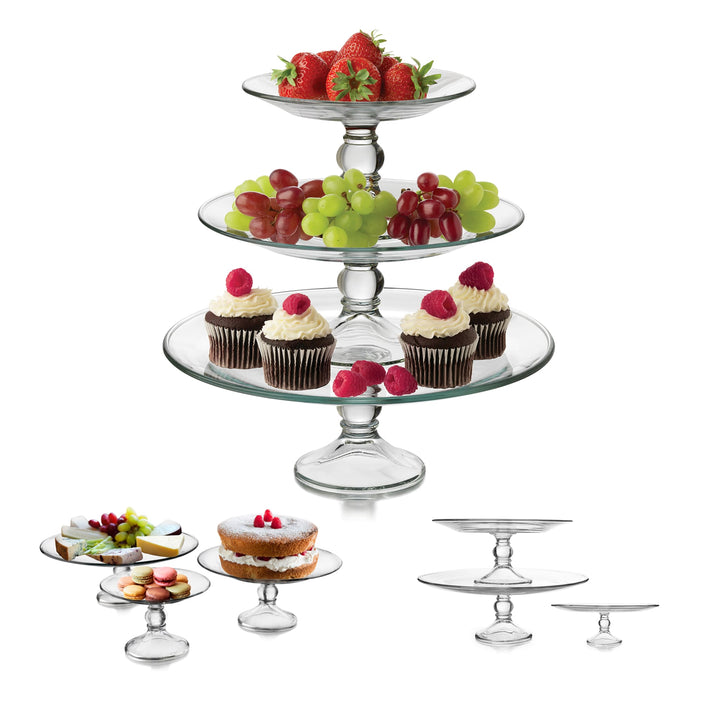 Enhance your table's elegance and sophistication with the exquisite Libbey Selene 3-Tier Glass Footed Server Set