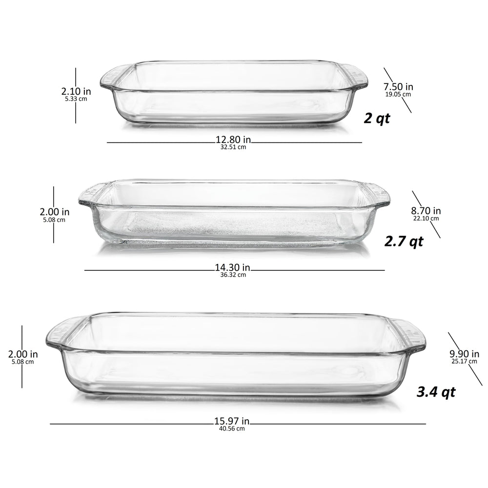 Set of three most frequently used sizes ensures you always have the right casserole dish