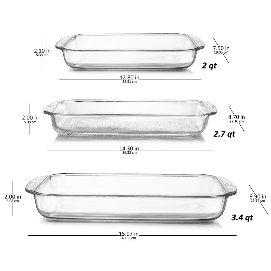 Set of three most frequently used sizes ensures you always have the right casserole dish