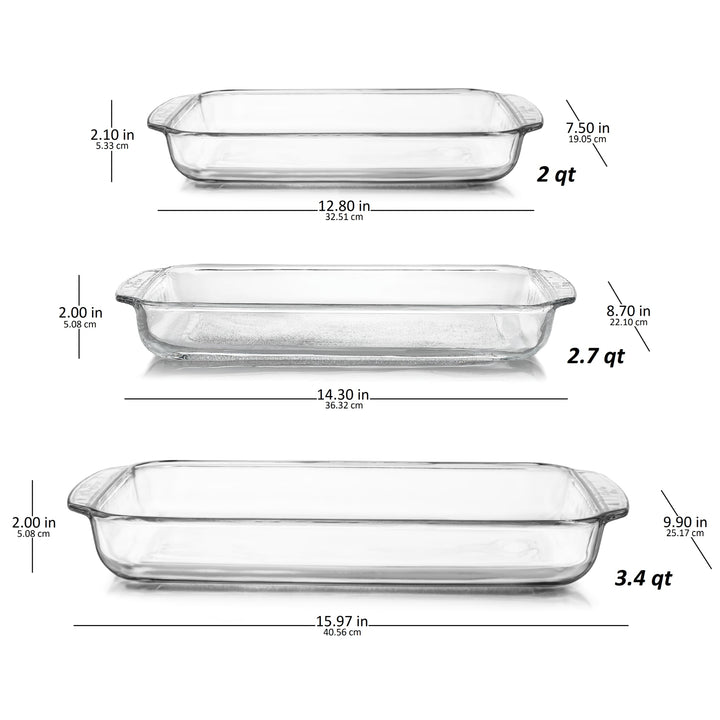 Set of three most frequently used sizes ensures you always have the right casserole dish