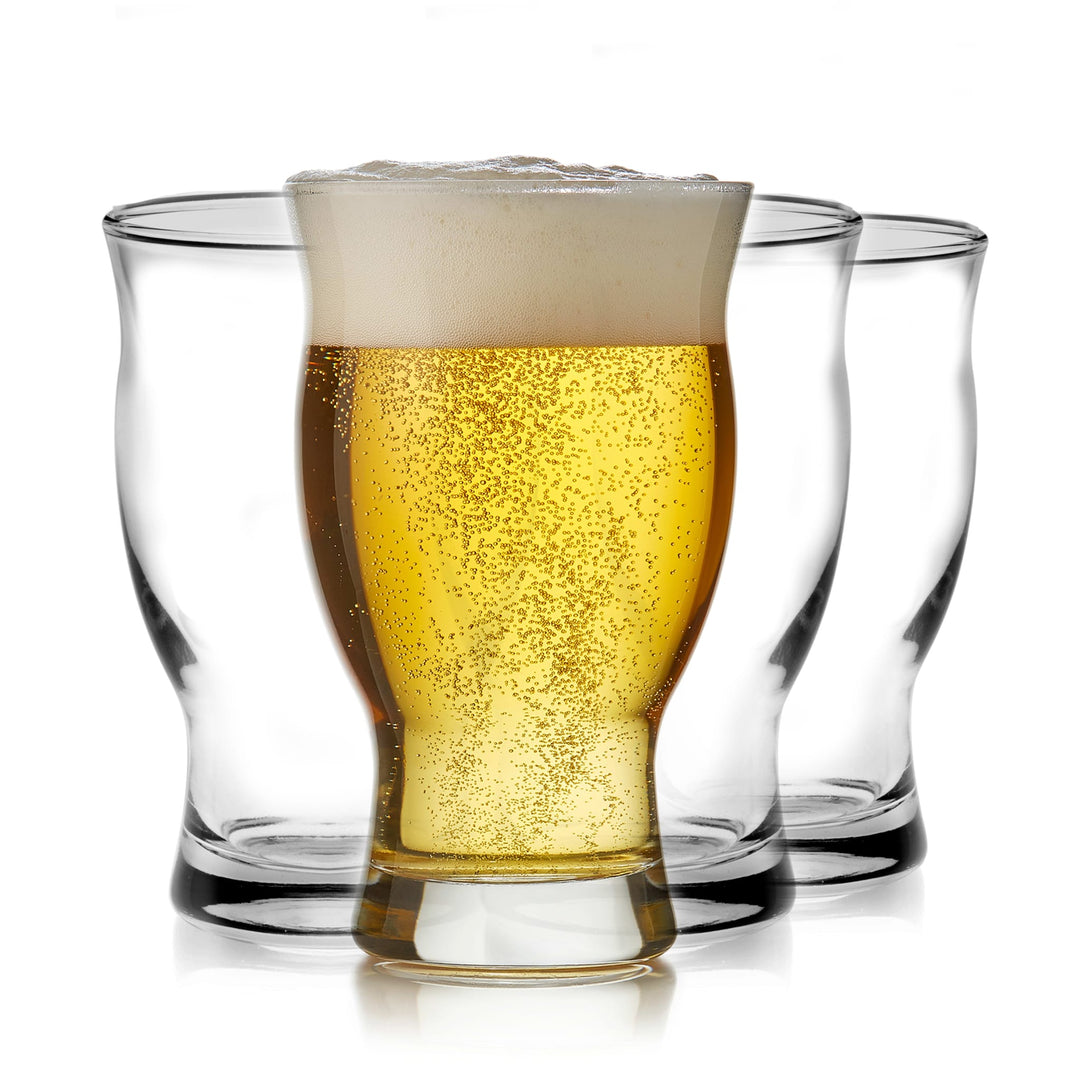Addition of nucleated laser etching produces a constant stream of bubbles, enhances overall taste, aroma, and head retention for an elevated experience