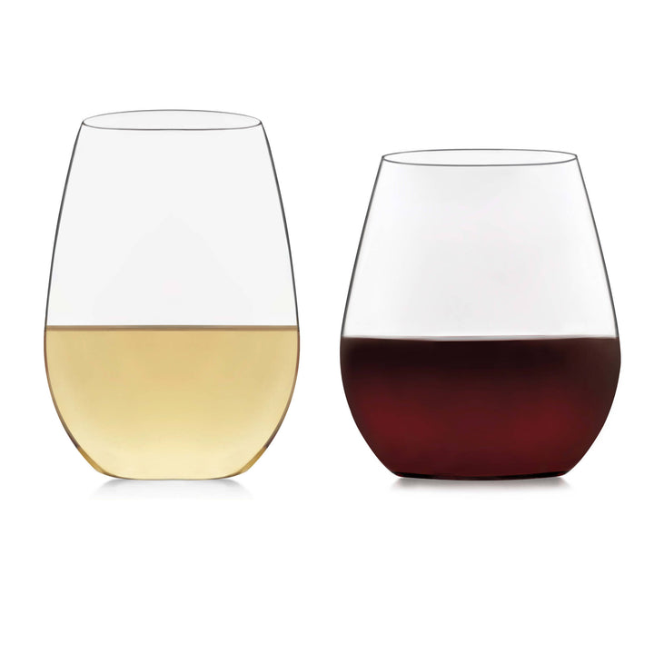 Easy-to-hold and swirl combination set of stemless wine glasses — six 19-ounce red wine glasses and six 21-ounce white wine glasses